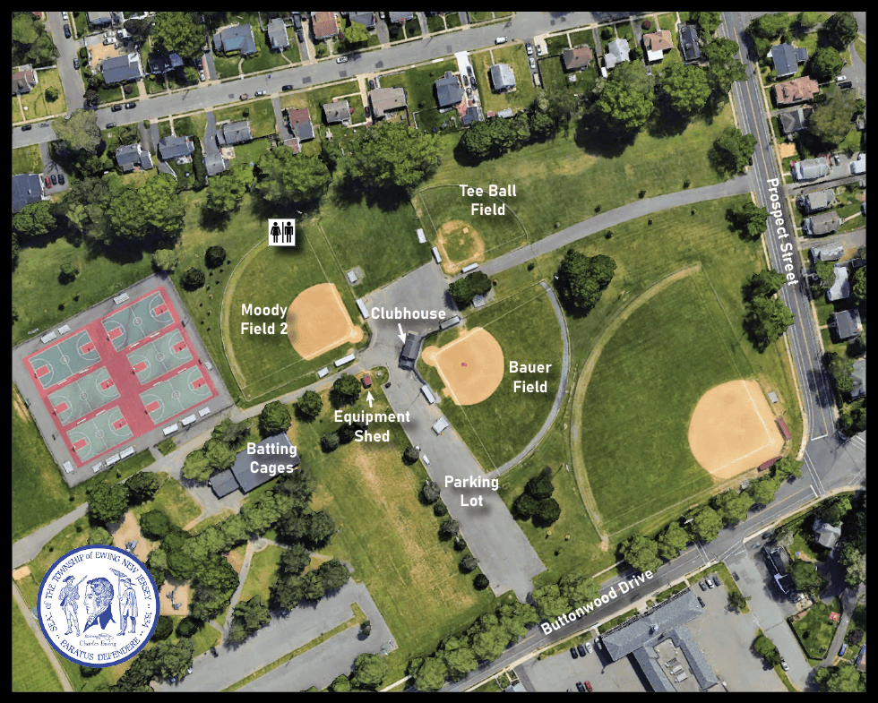 Map of Ewing Moody Park showing field locations
