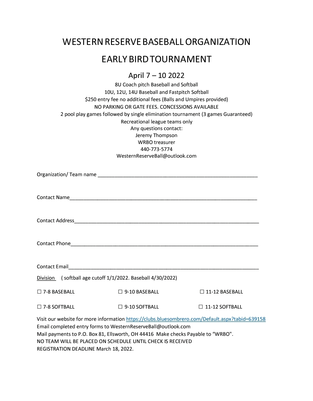 Early Bird Tournament