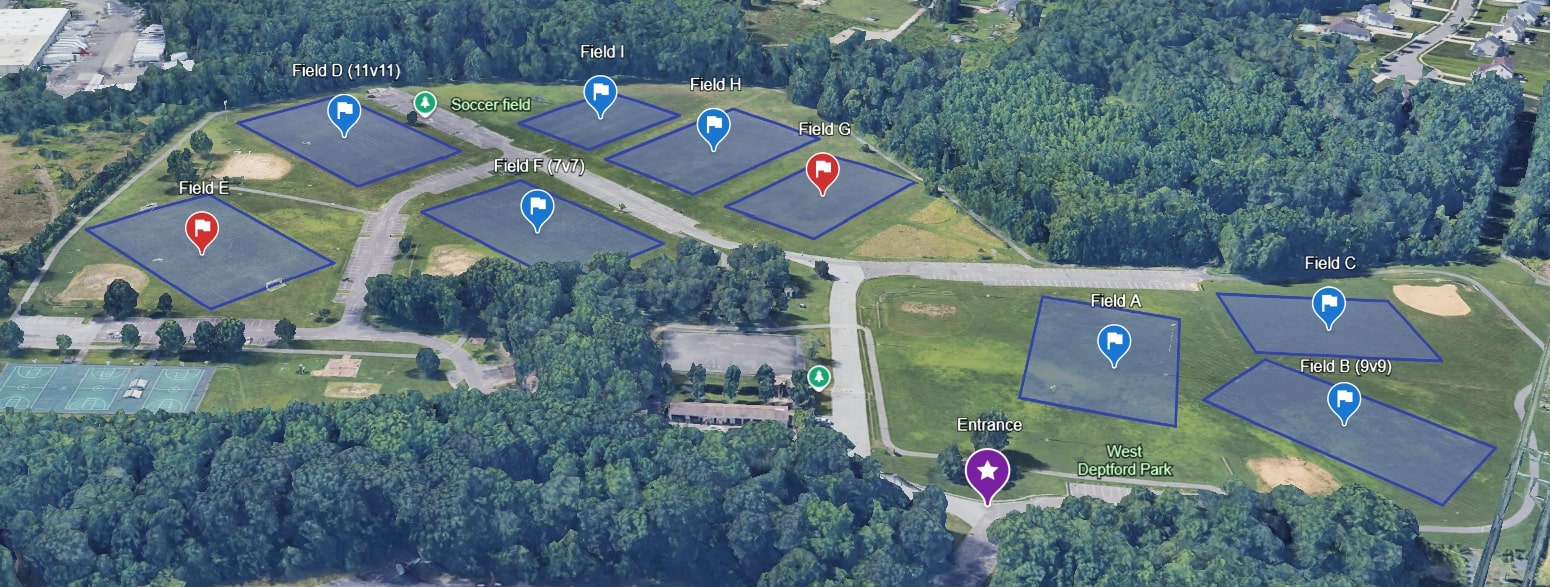 West Deptford Park field layout from entrance