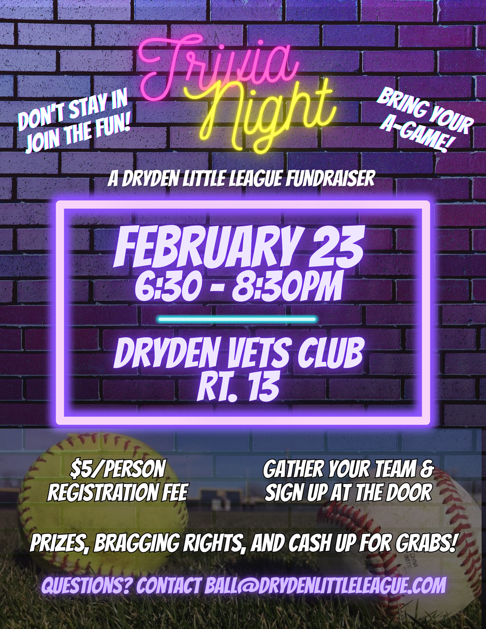 Dryden Little League Trivia Night Flyer