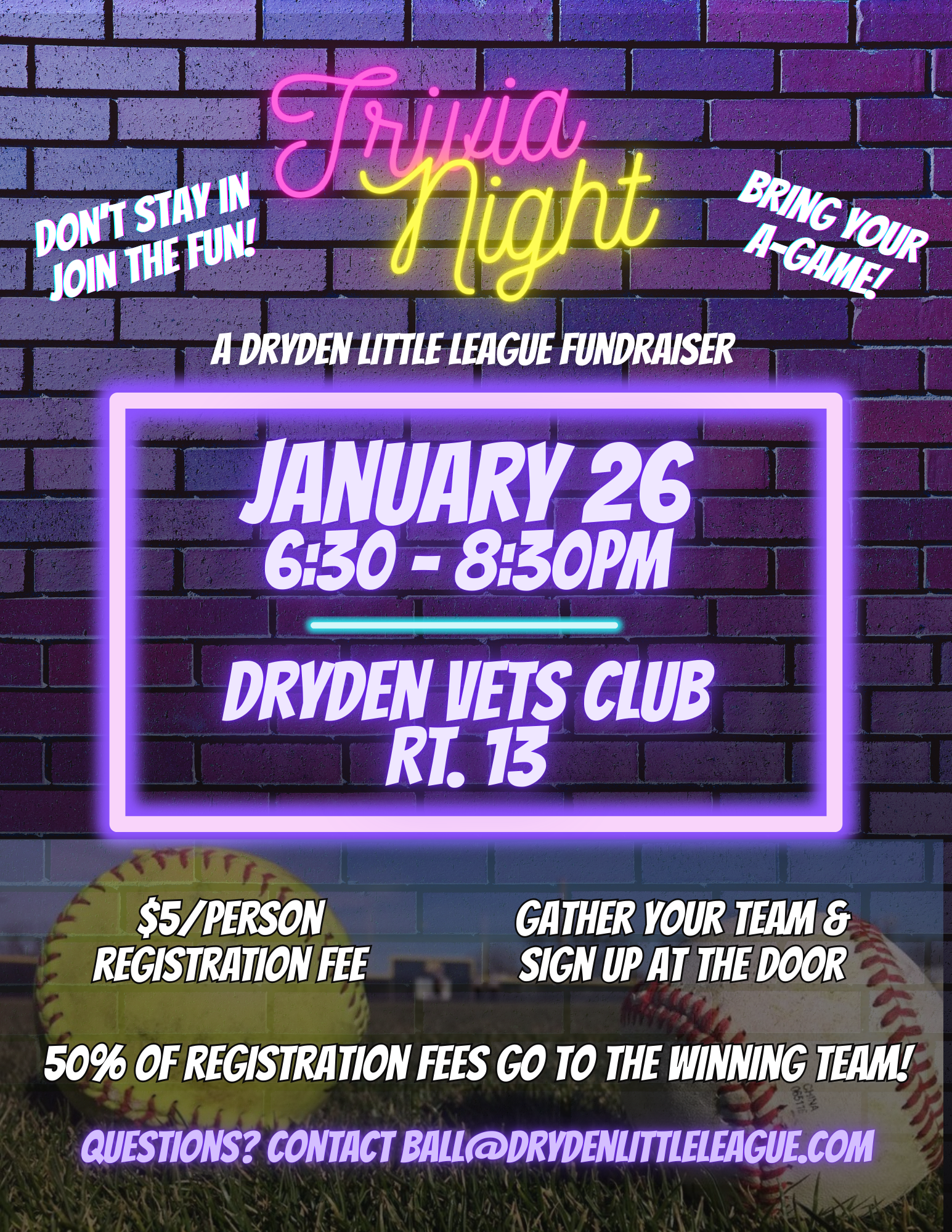 Dryden Little League Trivia Night Flyer
