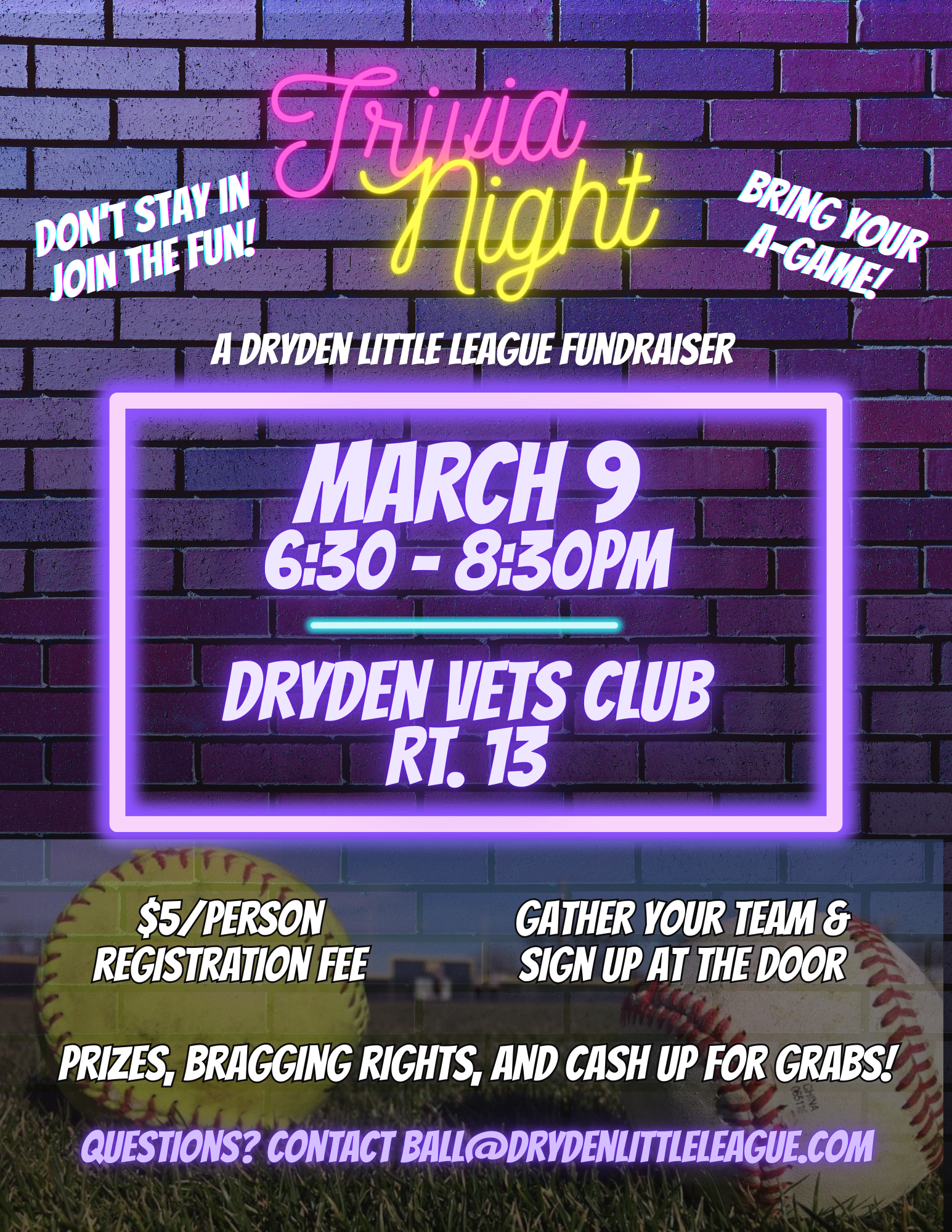Dryden Little League Trivia Night Flyer