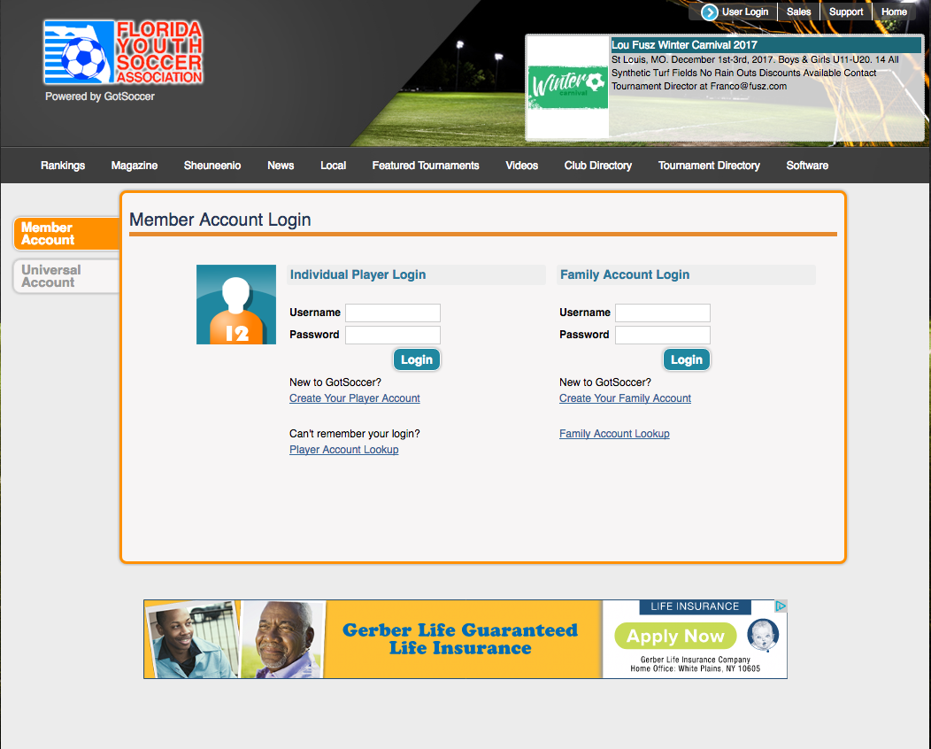 Gotsoccer Login Page