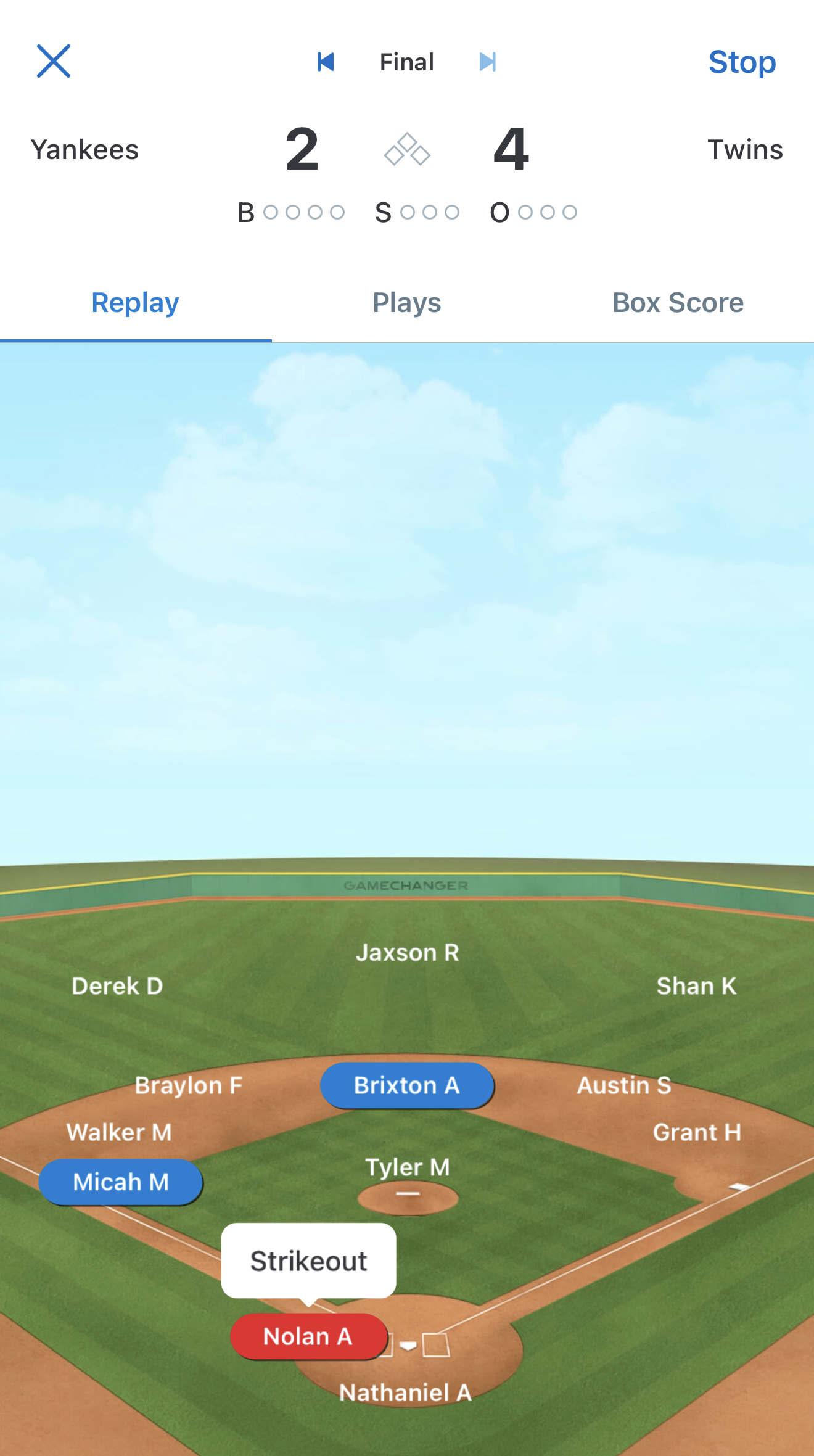 GameChanger baseball scorekeeping app in use